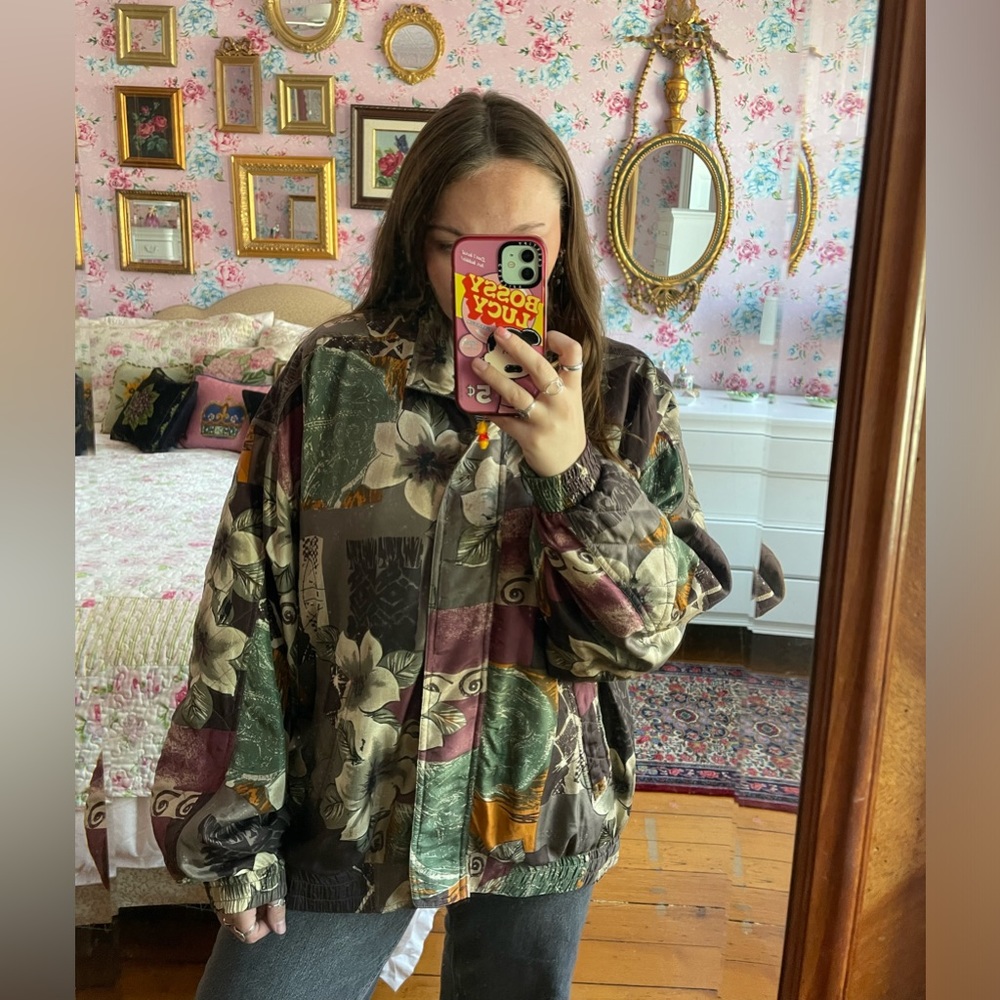 90s sporty silk bomber jacket